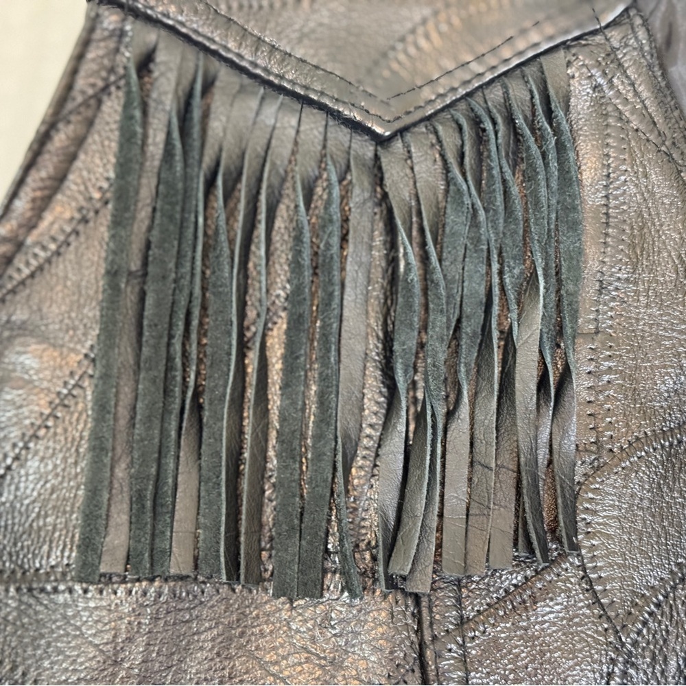 Vintage Navarre Genuine Buffalo Leather Fringe Vest XL – Italian Stone - Picture 14 of 17